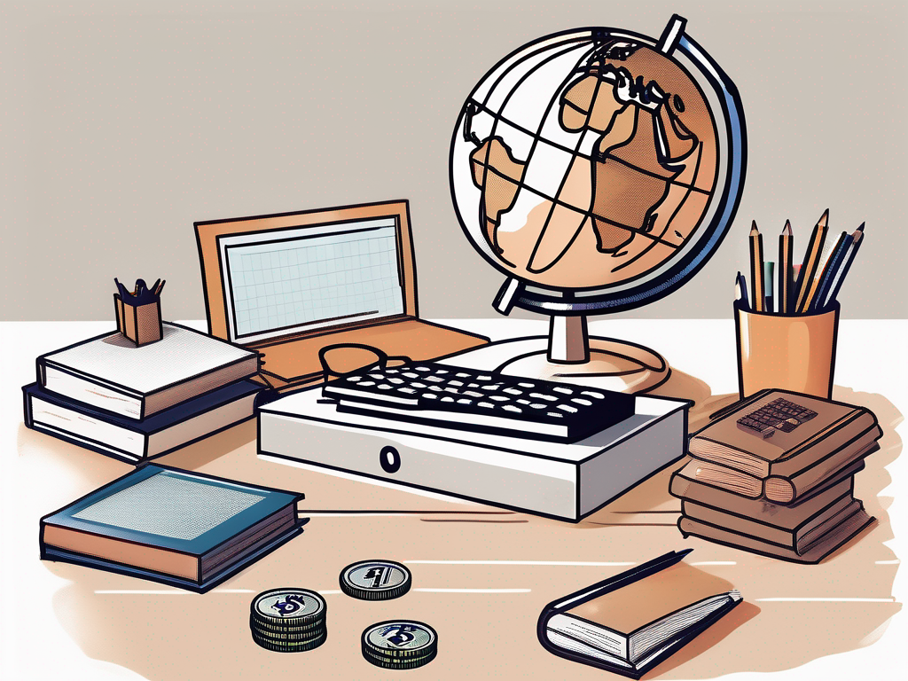 A teacher's desk with a globe showing thailand