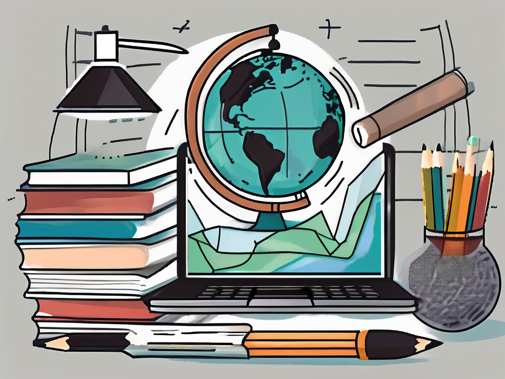 Various educational tools like a laptop