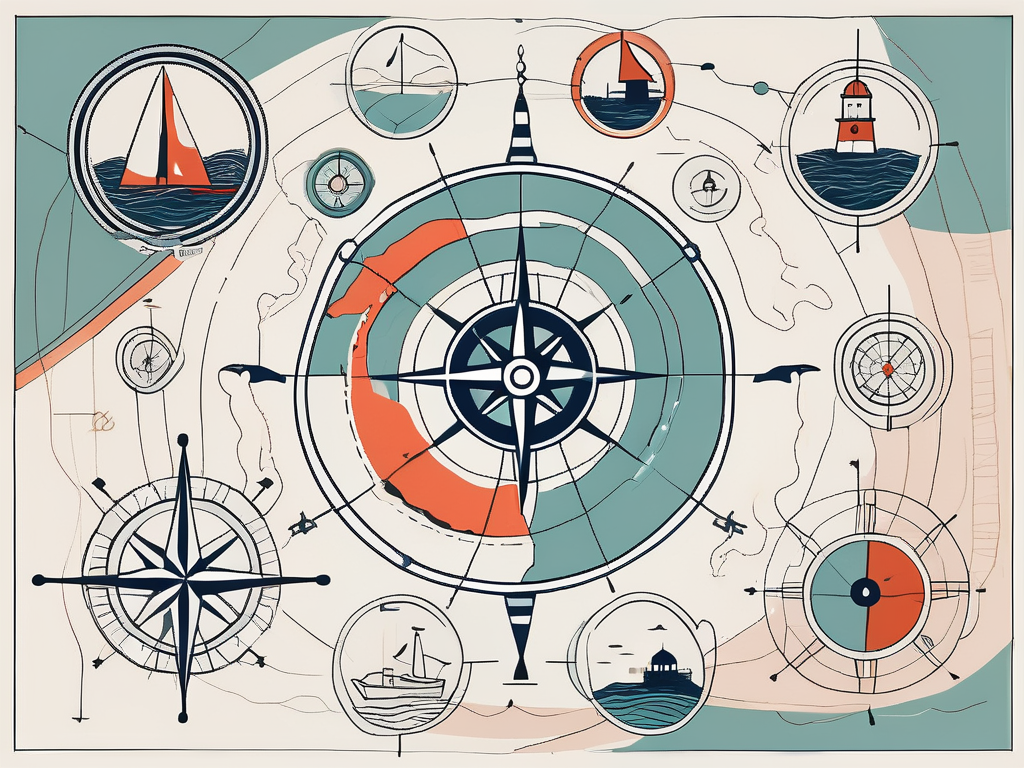 Eight different symbolic elements (such as a lifebuoy