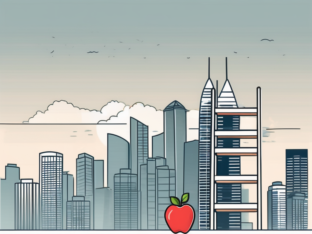 A ladder ascending towards a skyline of singapore