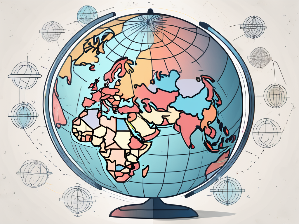 A globe with various highlighted regions