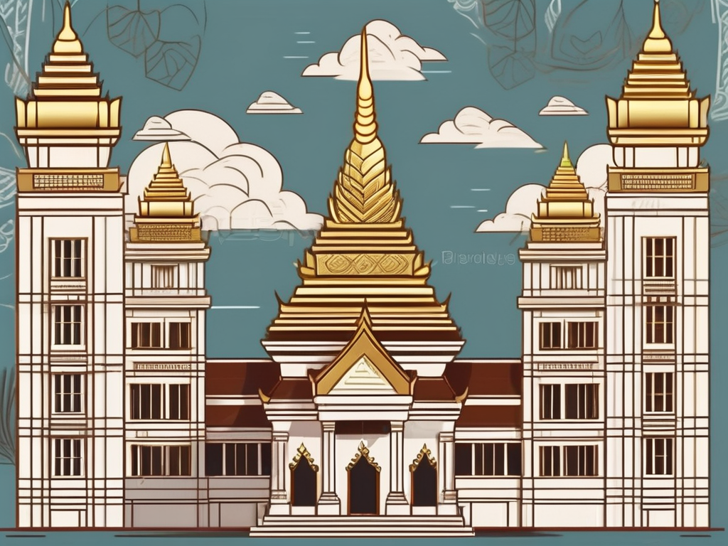 A few prestigious school buildings in thailand with a background of thai cultural elements