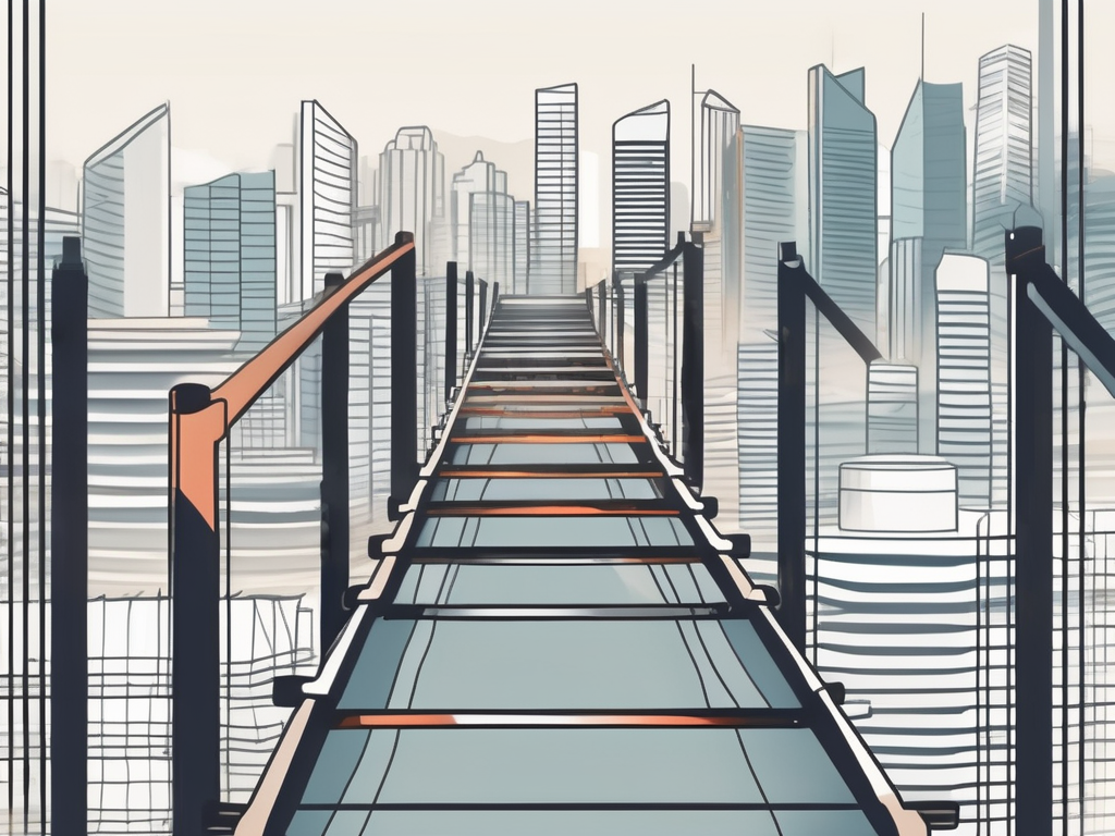 A ladder ascending towards the singapore skyline