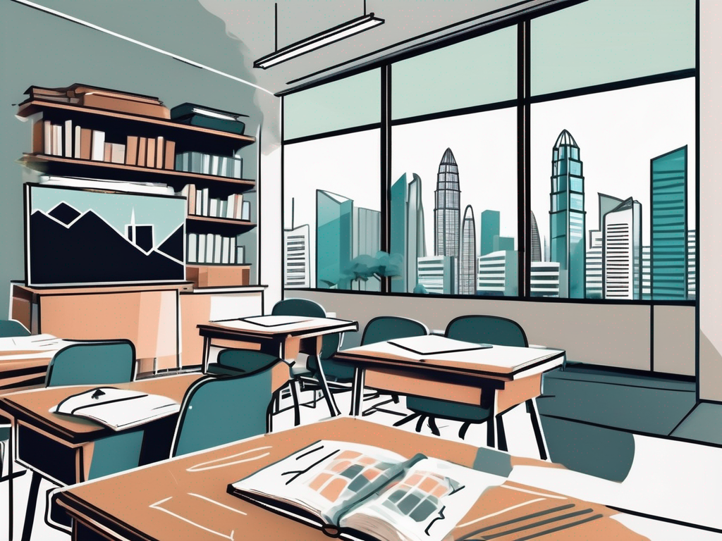 A classroom setting with various teaching tools like a globe