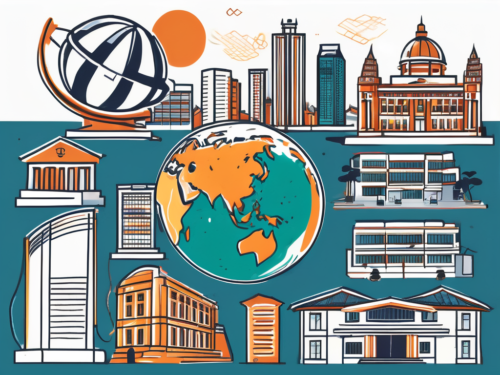 A diverse set of eight symbolic buildings representing international schools in singapore