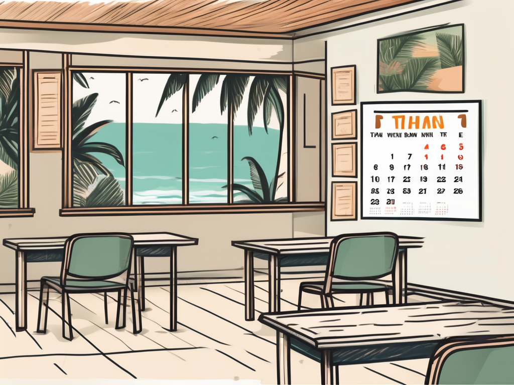 A classroom with a tropical background indicative of thailand