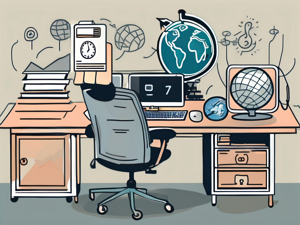 A teacher's desk with a computer