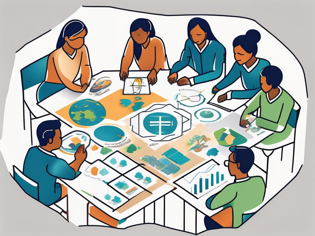 A classroom setting with various symbols representing team teaching