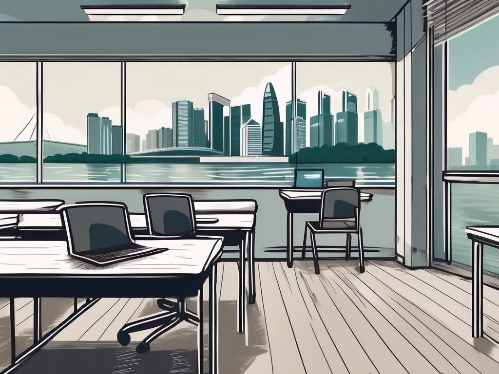 A classroom setting in singapore with a teacher's desk