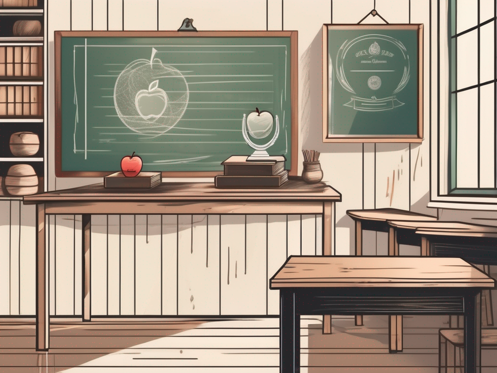 A traditional thai classroom with an aged apple on the teacher's desk