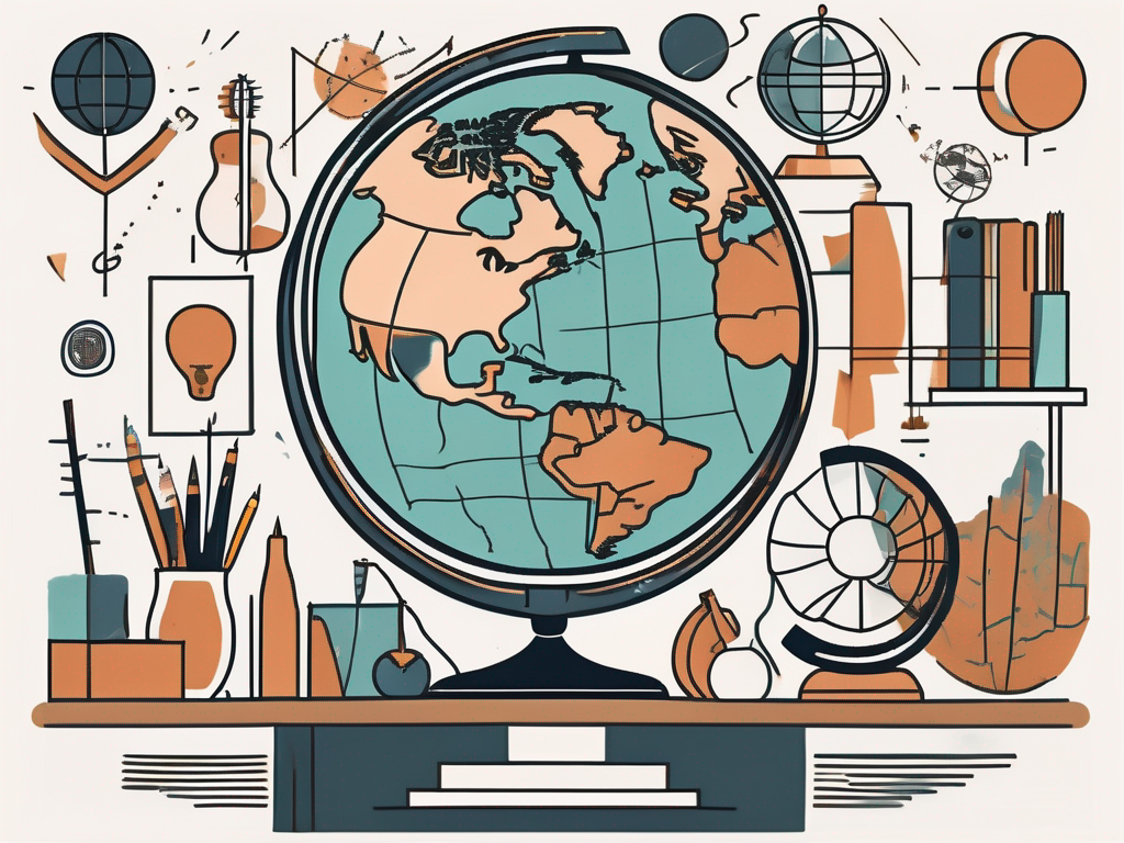 A classroom filled with various cultural symbols and artifacts