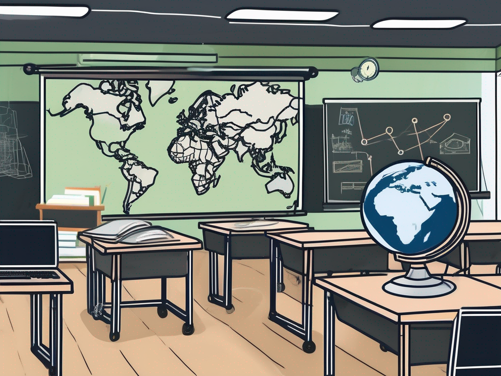 A classroom setting in malaysia with elements like a chalkboard