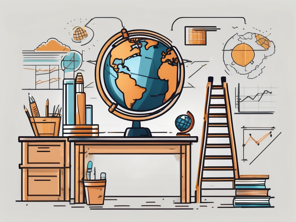 A classroom setting with diverse educational tools and symbols