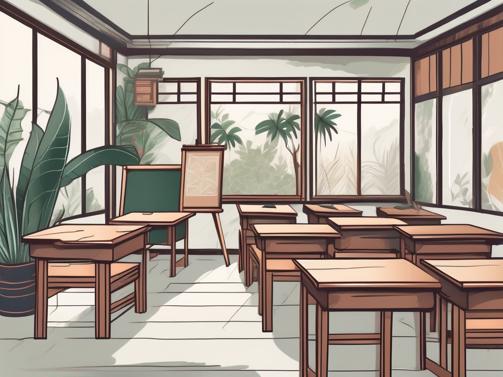 A classroom setting with thai cultural elements
