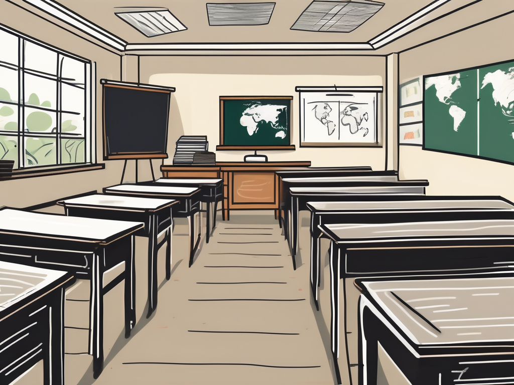 A classroom setting with a chalkboard
