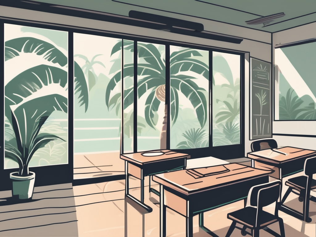 A classroom setting with a chalkboard