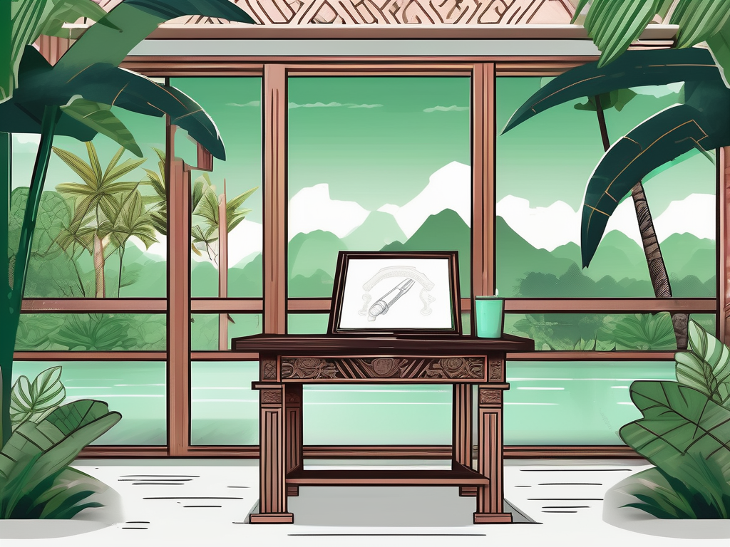 A classroom setting with traditional thai architectural elements