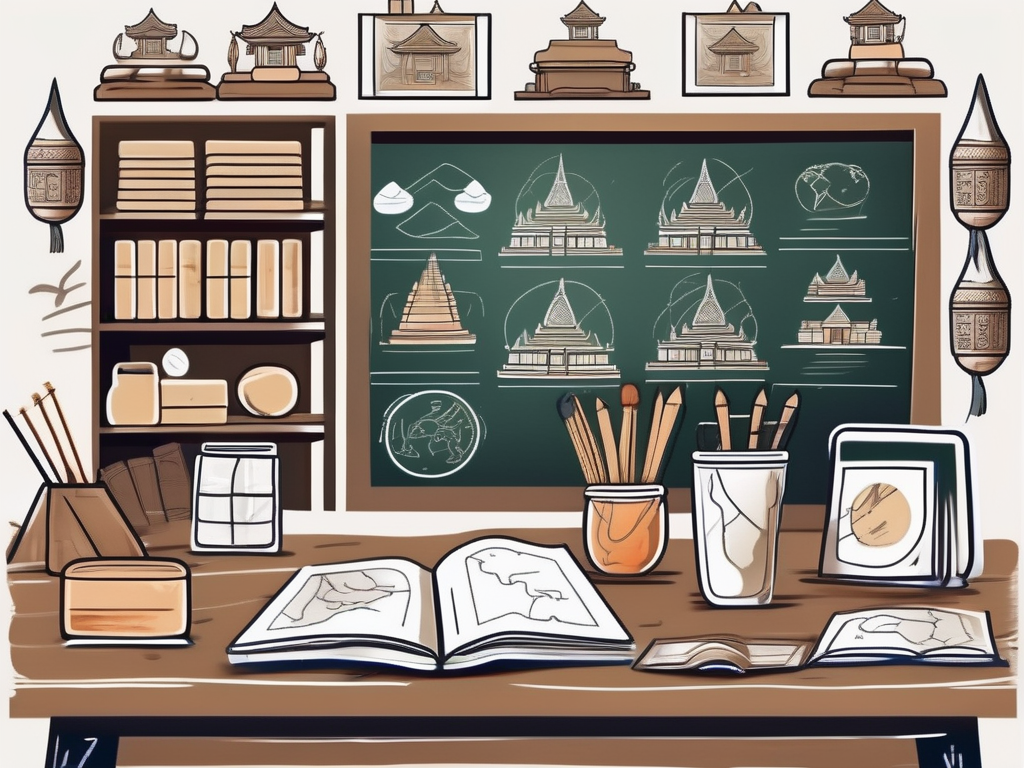 A thai classroom setting with a chalkboard