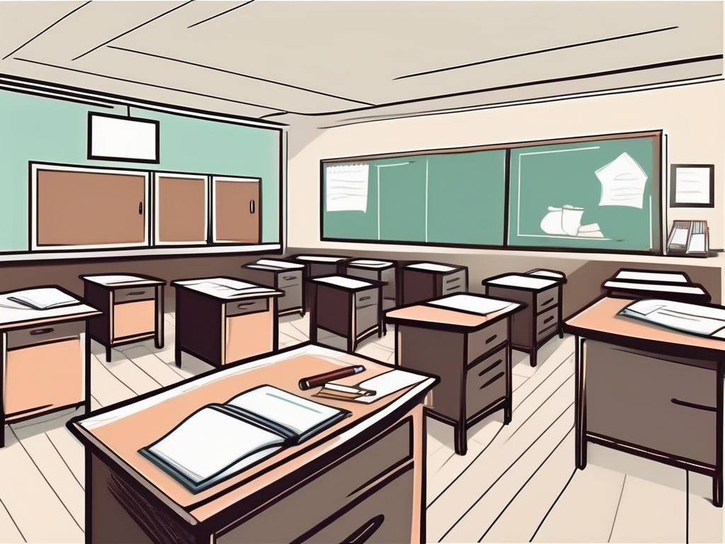 A thai classroom with an empty teacher's desk