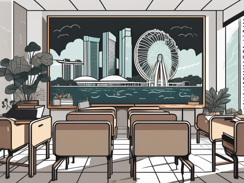 A classroom setting in singapore with a chalkboard