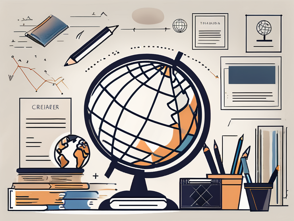 A teacher's desk with various teaching materials