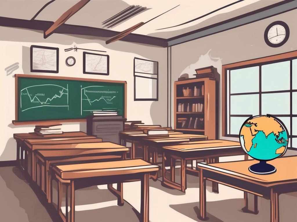 A classroom setting in thailand with a chalkboard