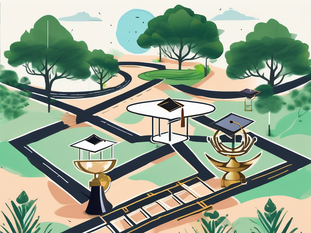 Five diverging paths in a lush thai landscape