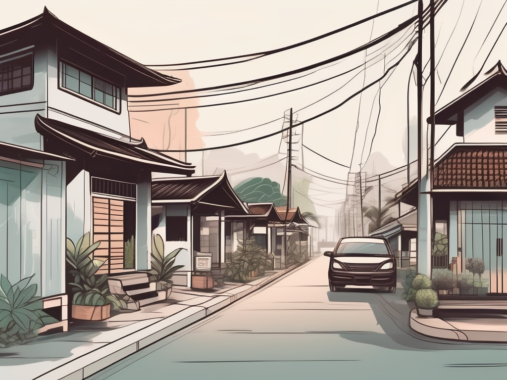 A quaint thai neighborhood with a few traditional houses