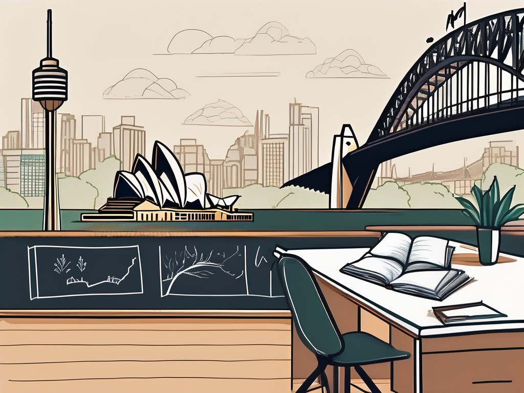 A classroom setting with a teacher's desk
