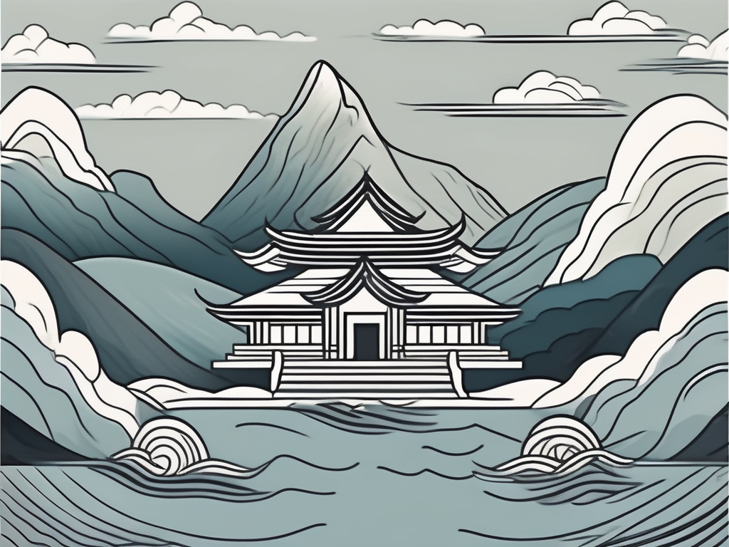 A classroom setting with traditional thai elements and symbolic representations of teaching challenges such as a stormy cloud