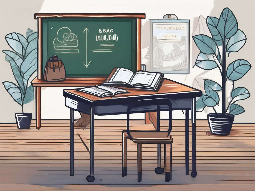 A classroom setting in thailand with a teacher's desk