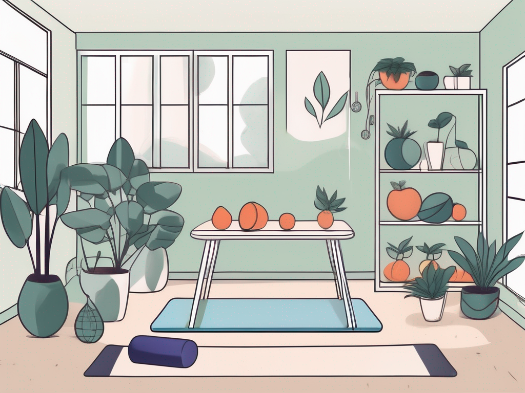 A serene classroom setting in singapore with elements like a yoga mat