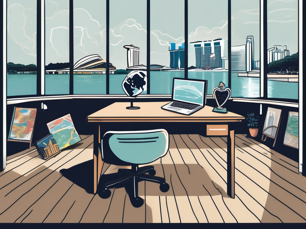 A classroom with an empty teacher's desk