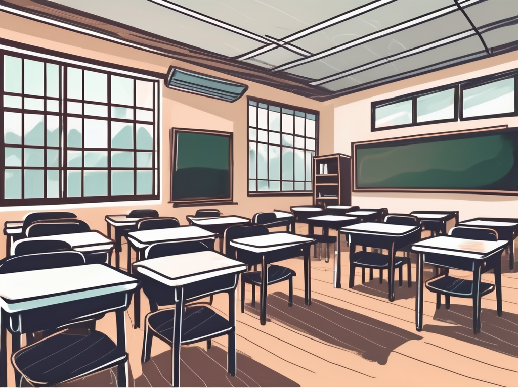 A classroom setting in thailand with desks