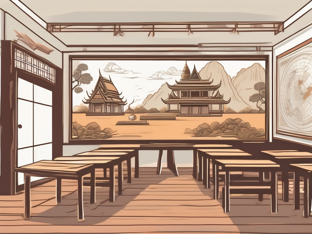 A classroom setting with thai cultural elements