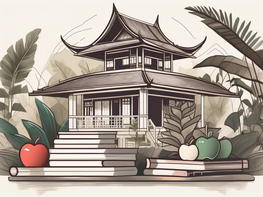 A quaint thai house surrounded by tropical plants