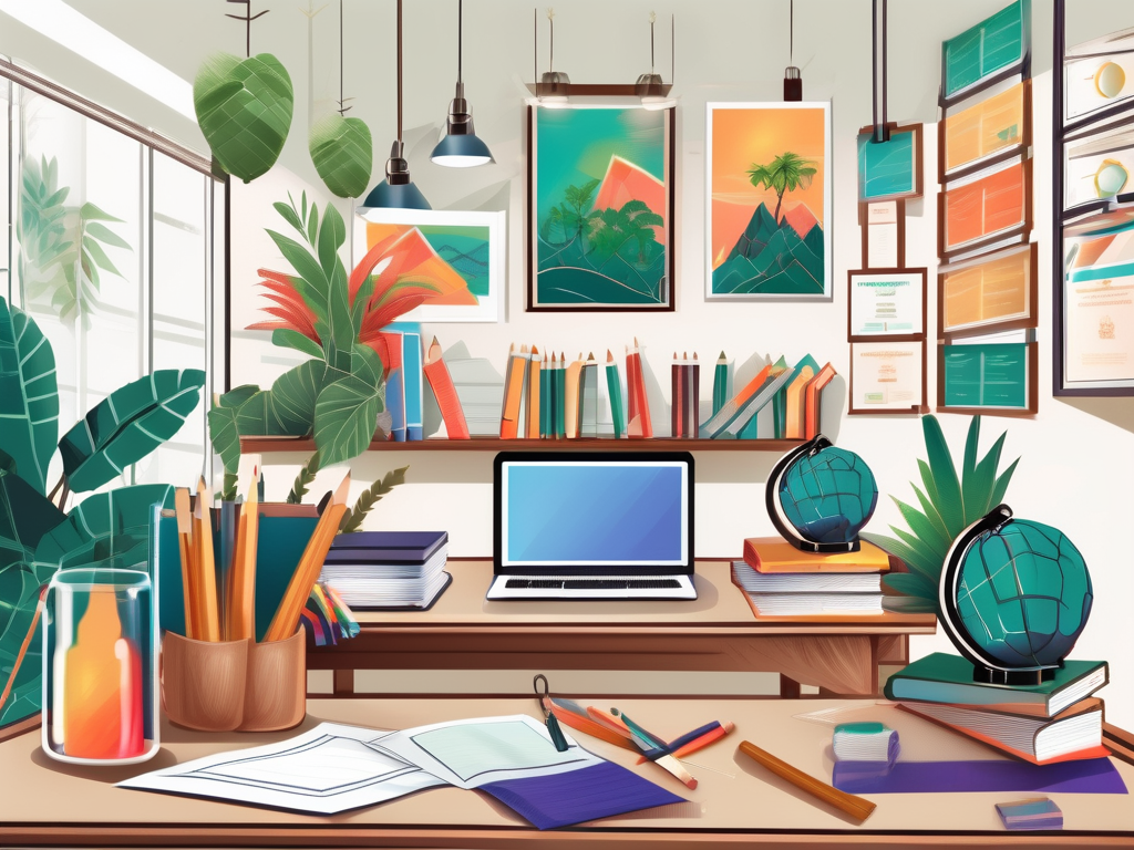 A vibrant thai classroom setting with an ipgce certificate prominently displayed