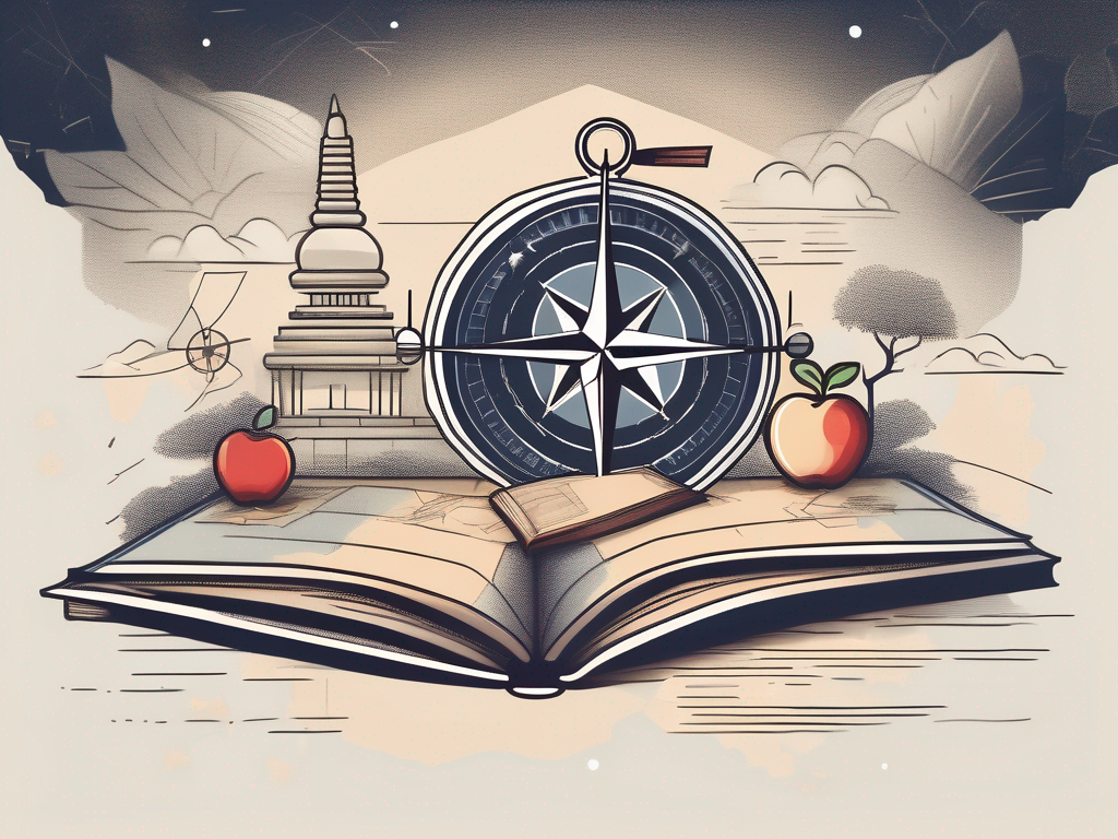 A compass resting on an open book