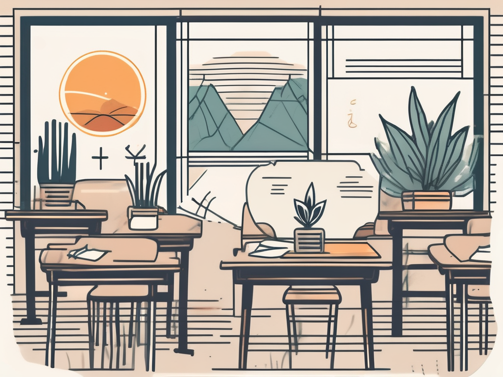 A classroom setting with diverse educational tools and thai cultural elements