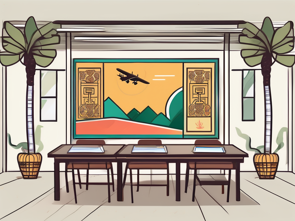 A classroom setting with typical thai cultural elements