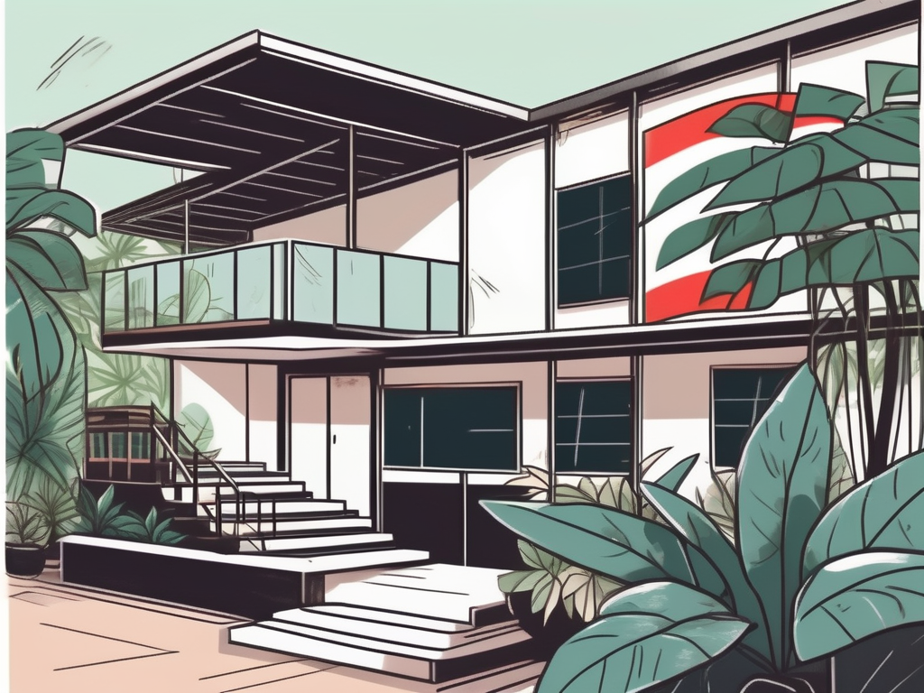 A school building with a thai flag flying on top