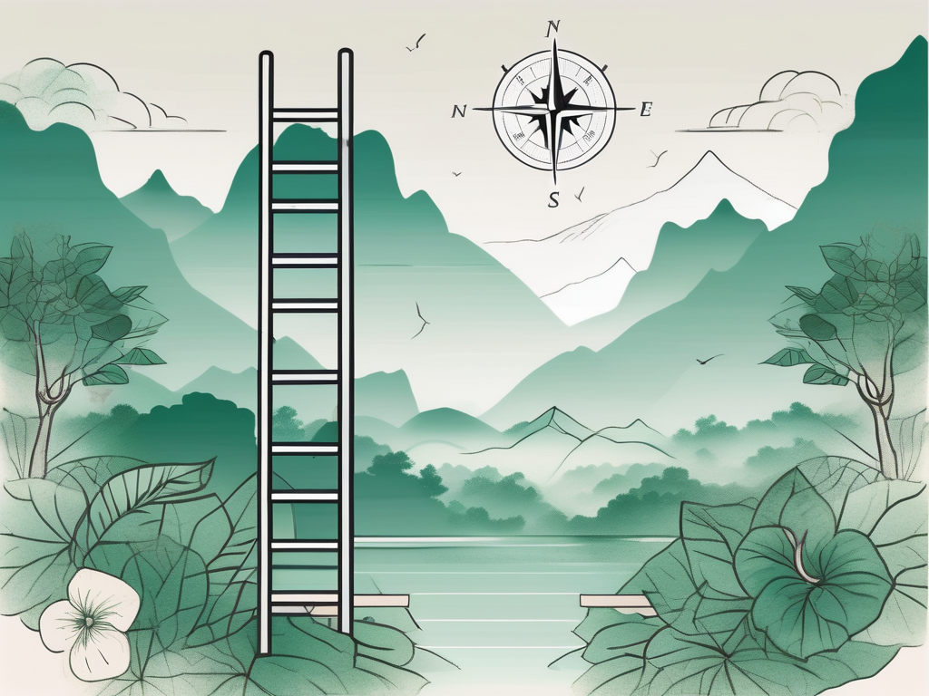 A lush thai landscape with symbolic elements like an apple (representing education)