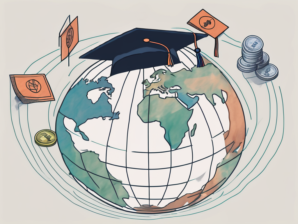 A globe with different currencies floating around it