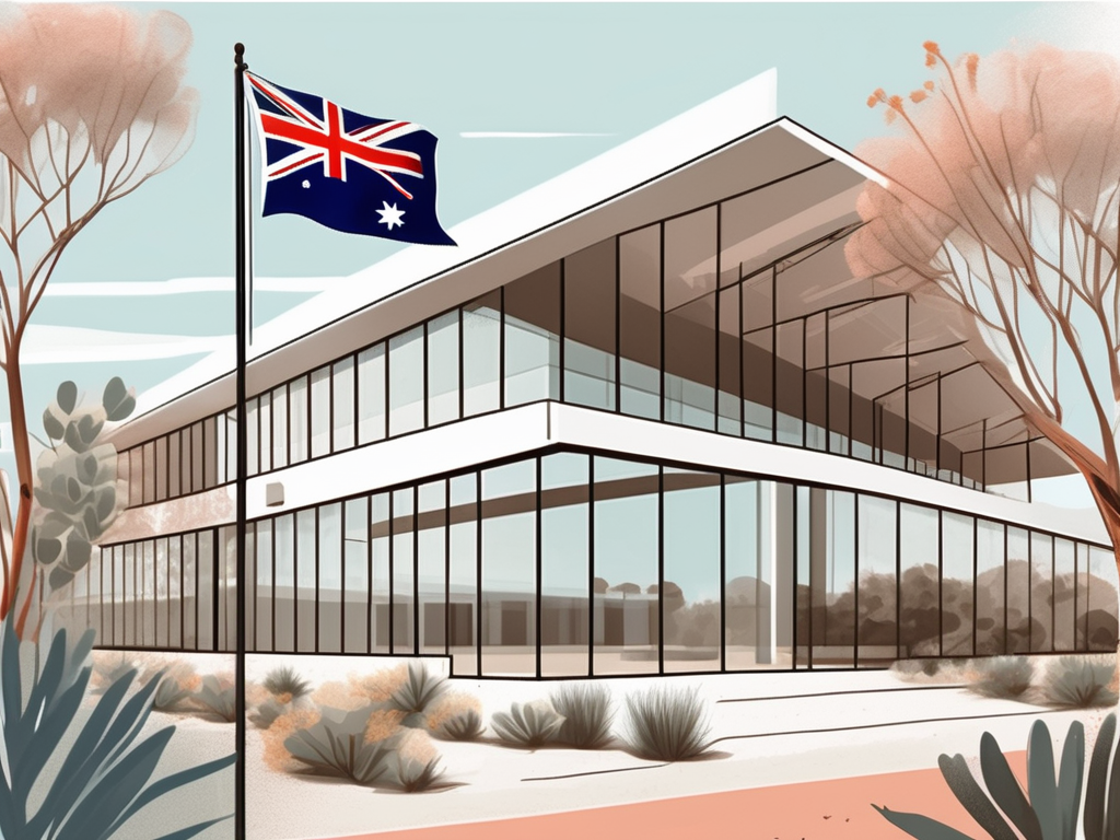 An international school building with the australian flag flying overhead