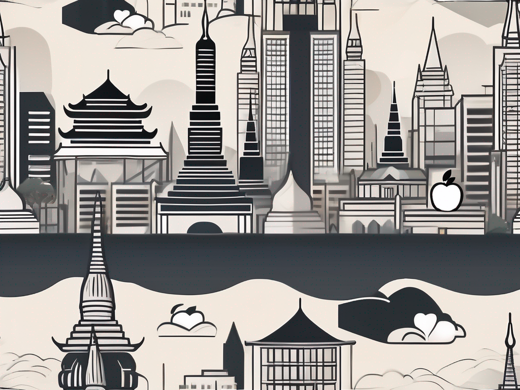 A thai city skyline with elements of education like books