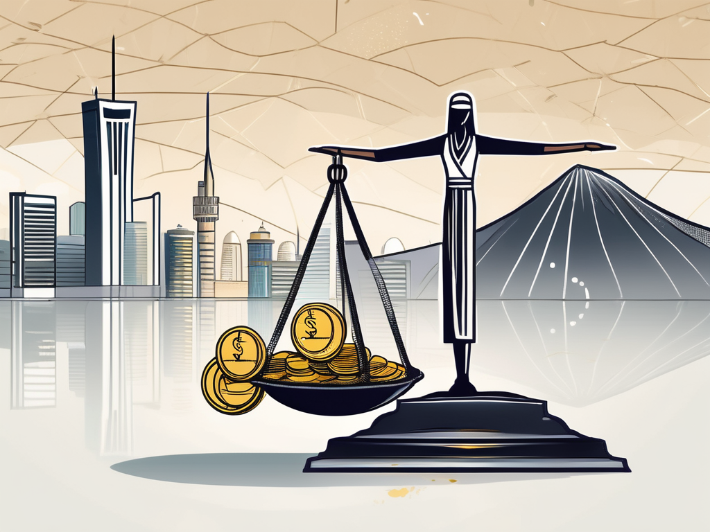 A symbolic scale balancing a teacher's cap and a bag of coins