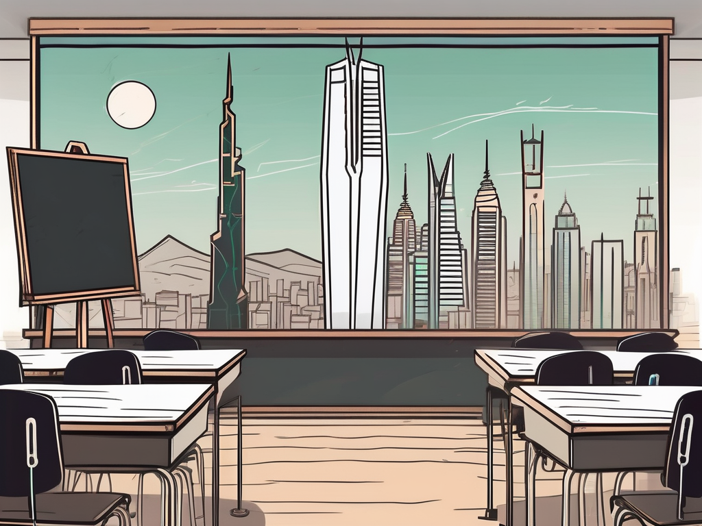 A classroom with a chalkboard