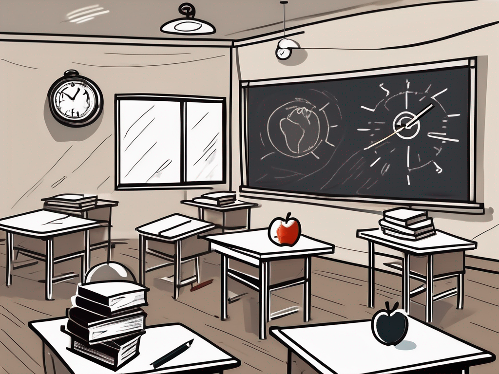 A classroom environment with scattered books