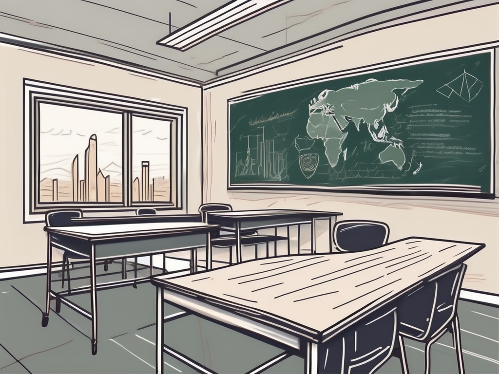 A classroom setting with a chalkboard