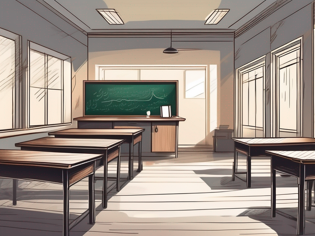 A classroom with a chalkboard